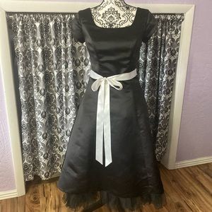 Black Vintage-Inspired A-Line Dress with Tulle